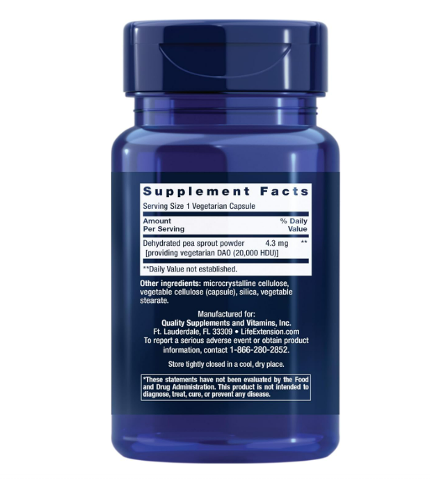Life Extension DAO Food Sensitivity Relief -Alivio de la sensibilidad alimentaria con diamina oxidasa (DAO), 60 capsulas