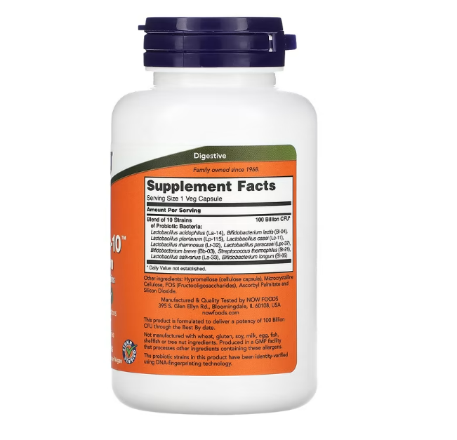 NOW, Probiotic-10™ , 100 billion - 60 capsulas vegetables