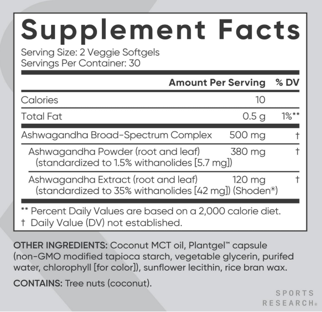 Sport Research - Ahwagandha 500mg , 60 capsulas