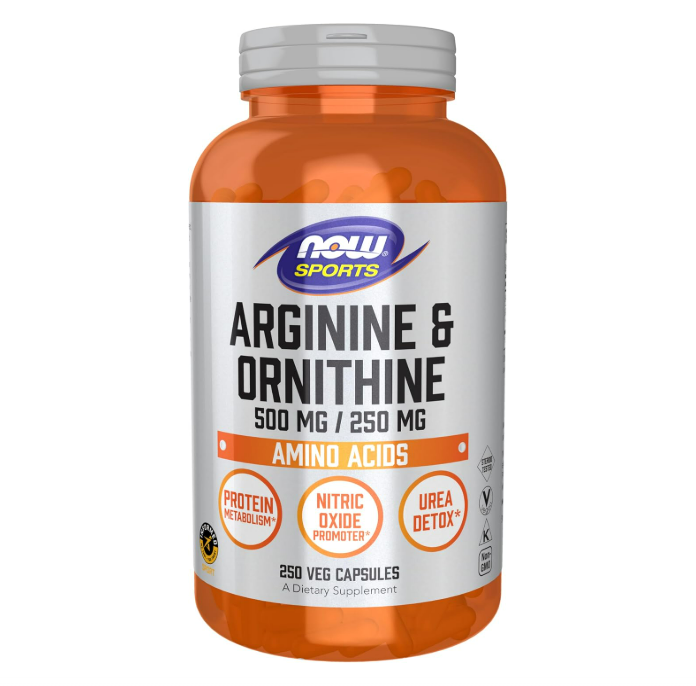 NOW Sports - Arginina & Ornitina 500/250 mg, Aminoácidos, 250 Cápsulas Vegetales