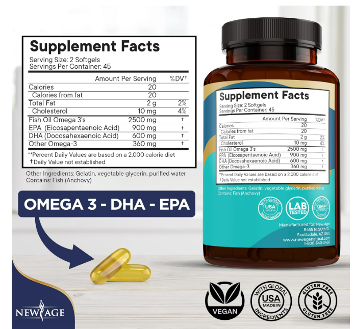 NEW AGE - Fish oil, omega - 2 EPA/DHA 2500mg - 90 capsulas