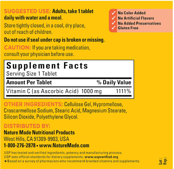 Nature Made- Vitamina C extra fuerte 1000mg, 300 tabletas