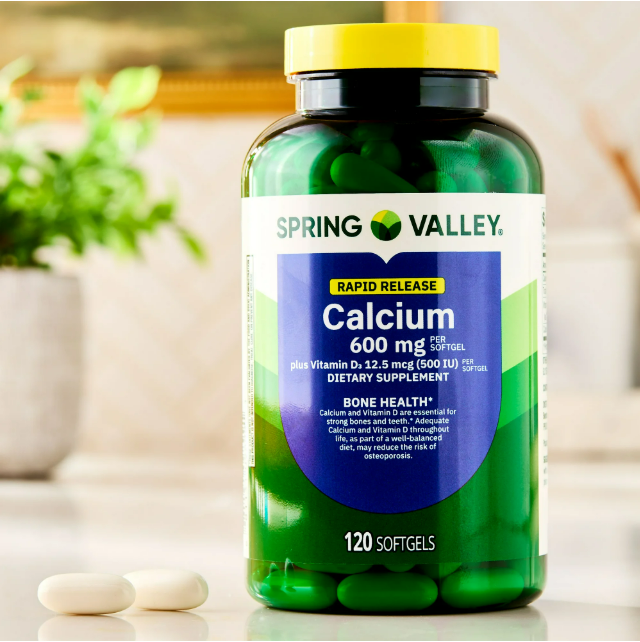 Spring Valley- Suplemento Dietético de Calcio de Liberación Rápida, 600 mg, 120 capsulas