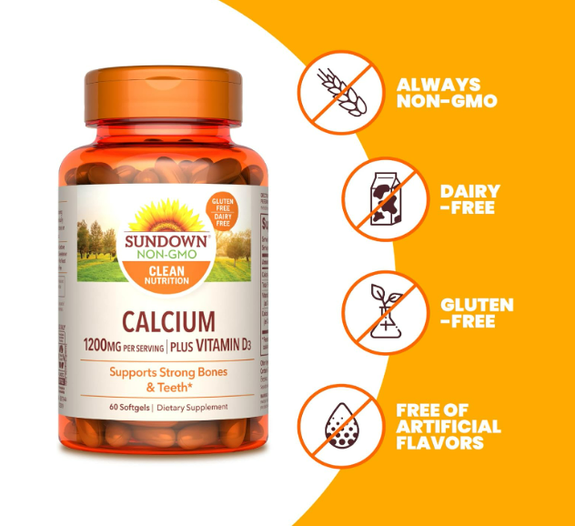 Sundown - Calcio 1200 mg más vitamina D3, 60 capsulas