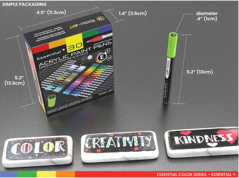 TOOLI-ART Rotuladores de pintura acrílica, varios marcadores vibrantes para pintura en roca, lienzo, vidrio, tazas, madera, tela, metal, cerámica