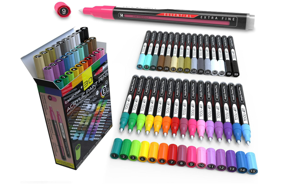 TOOLI-ART Rotuladores de pintura acrílica, varios marcadores vibrantes para pintura en roca, lienzo, vidrio, tazas, madera, tela, metal, cerámica