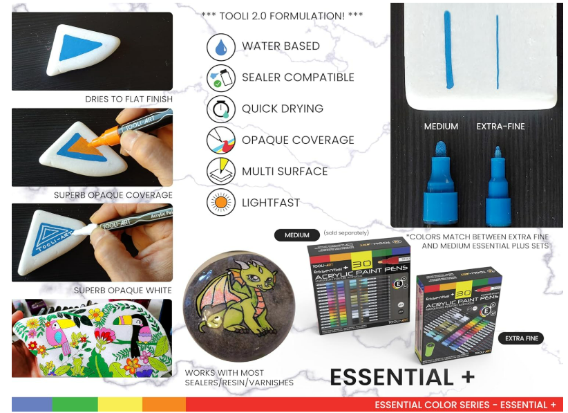 TOOLI-ART Rotuladores de pintura acrílica, varios marcadores vibrantes para pintura en roca, lienzo, vidrio, tazas, madera, tela, metal, cerámica