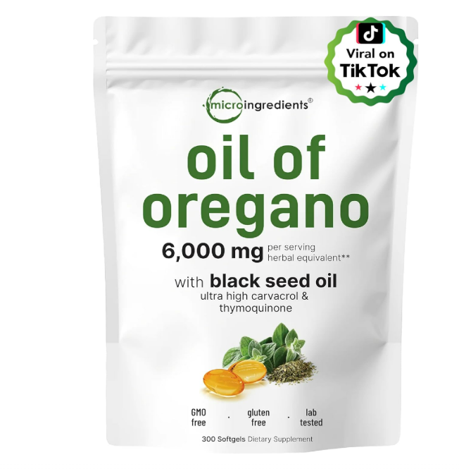 MicroIngredients - Aceite de Oregano 6000mg con black seed oil , 300 capsulas