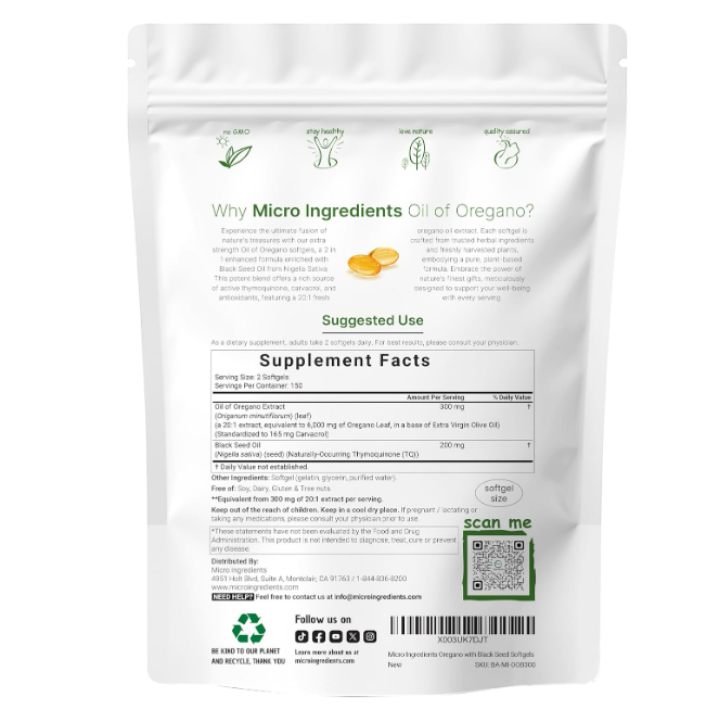 MicroIngredients - Aceite de Oregano 6000mg con black seed oil , 300 capsulas