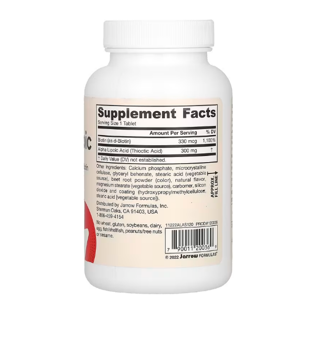 Jarrow Formulas - Alpha lipoic sustain con biotin, 120 tabletas