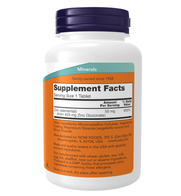 Now - Zinc 50mg , 250 tabletas