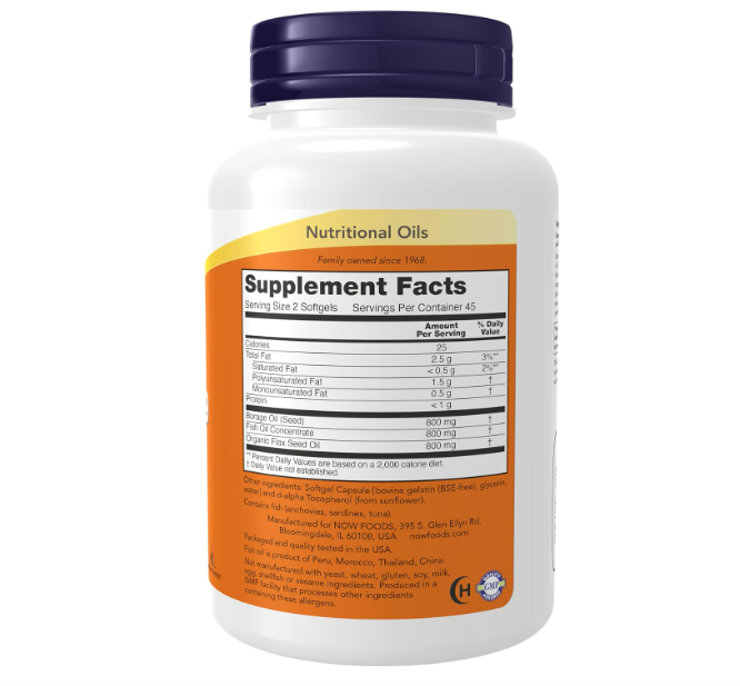 Now - Super Omega 3-6-9 fish oil, 90 capsulas