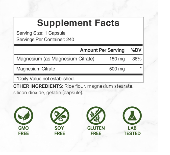 Deal Supplement- Magnesio Citrate 500mg, 240 capsulas