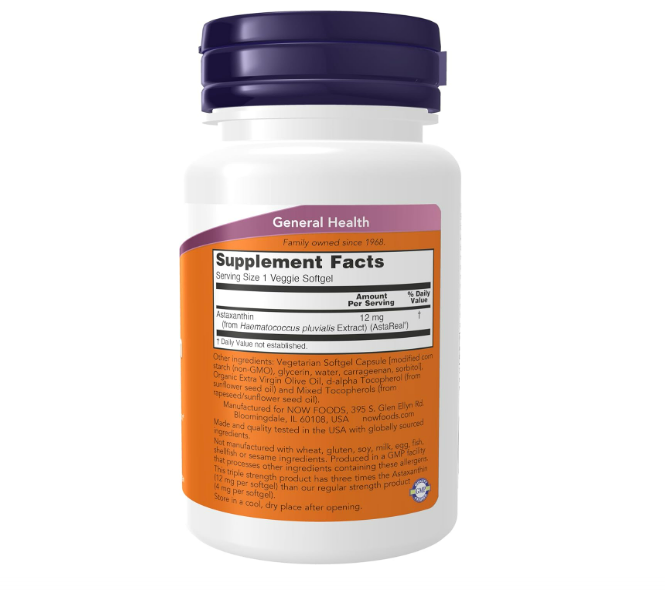 Now- Triple fuerza Astaxanthin 12mg, 60 capsulas