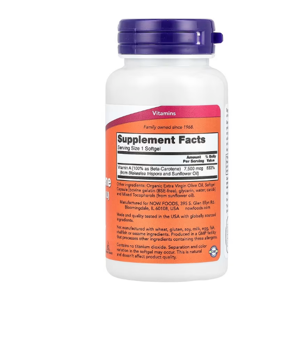 Now - Natural Beta Carotene 7,500mcg(25,000IU), 90 capsulas