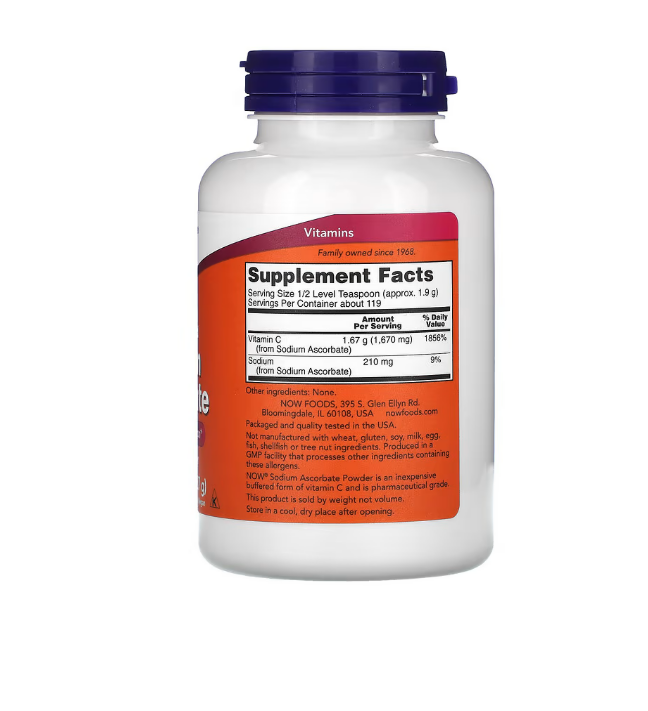 Now - pure buffered Sodium Ascorbate - vitamina C powder, 227g