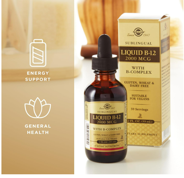 Solgar - Sublingual Liquido B-12, 2000mcg con B- Complex - 59ml(2oz)