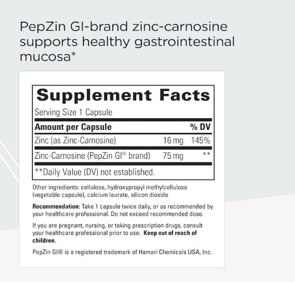 Integrative therapeutics, zinc - carnosine pepzin GI Brand, 60 capsulas veg
