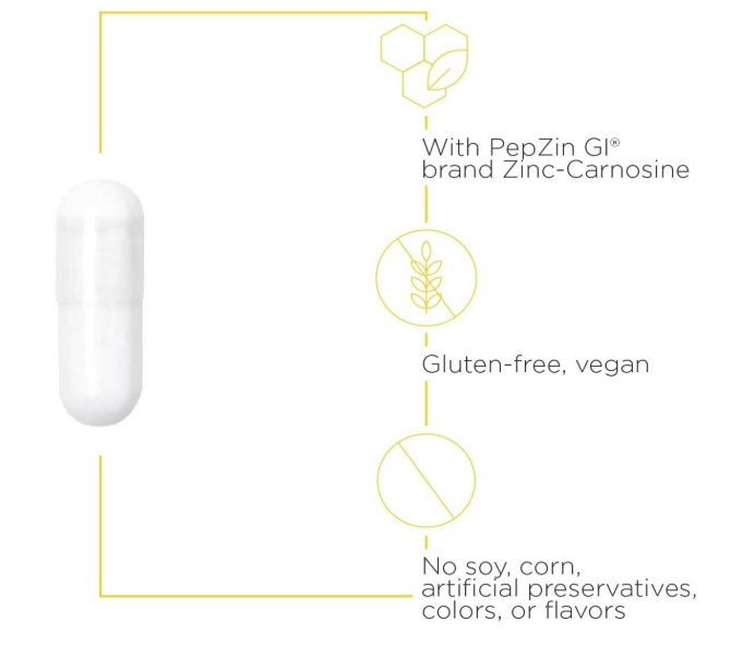 Integrative therapeutics, zinc - carnosine pepzin GI Brand, 60 capsulas veg