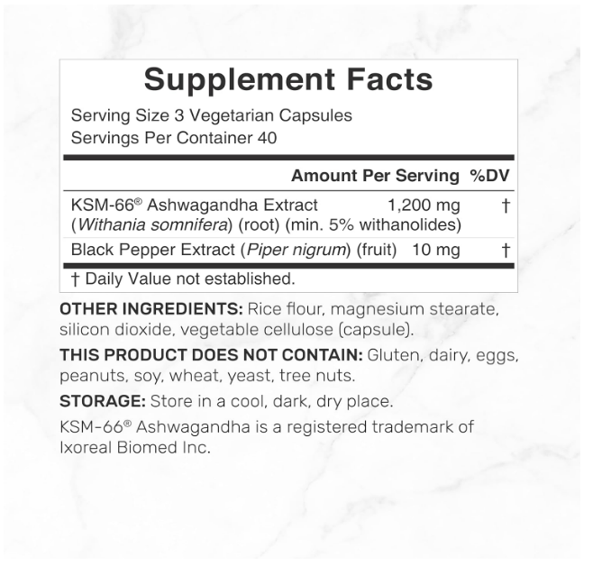 Deal Supplement- KSM 66 Ashwagandha 1,200 mg con pimienta negra, 120 cápsulas vegetales