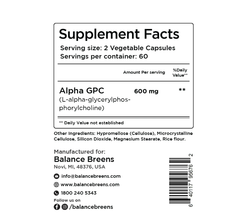 Balance Breens - Alpha GPC 600mg, 120 capsulas