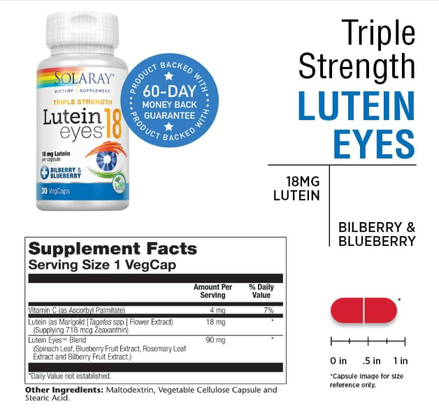 Solaray - Triple strength Lutein Eyers 18, 30 capsulas