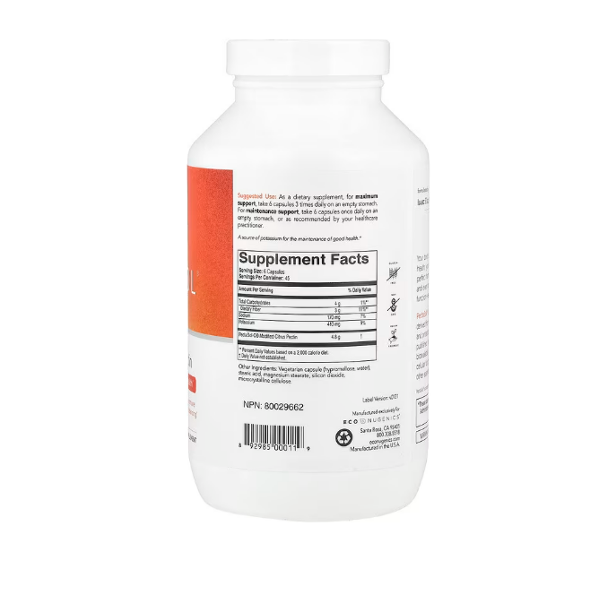 Econugenics - PectaSol, Modified Citrus Pectin, 270 capsulas vegetarianas