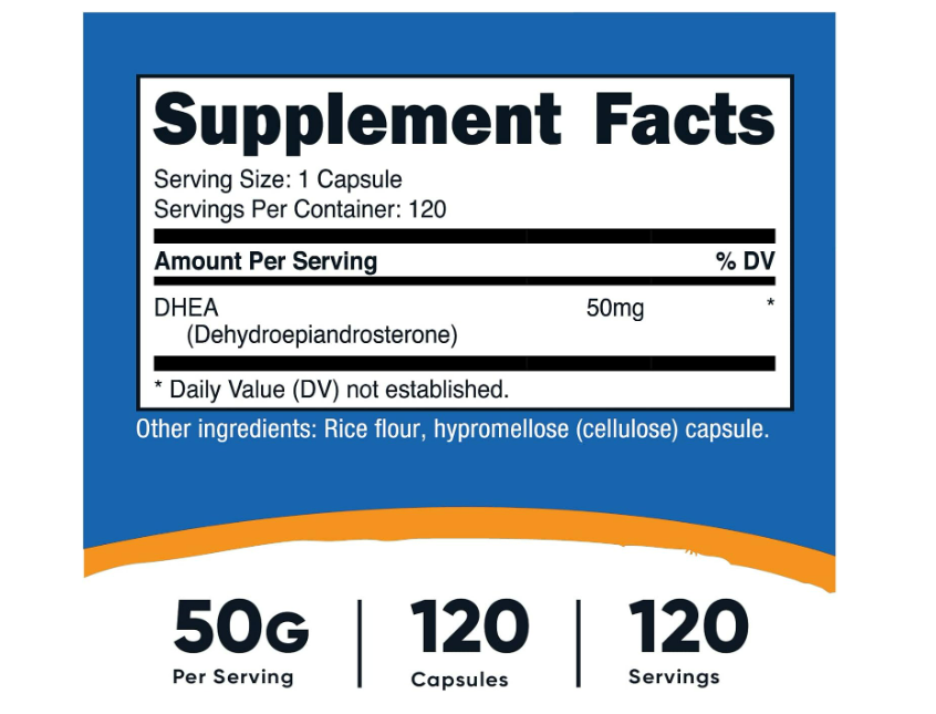 Nutricost DHEA 50 mg, 120 cápsulas - Sin gluten, sin soja, sin OMG, suplemento
