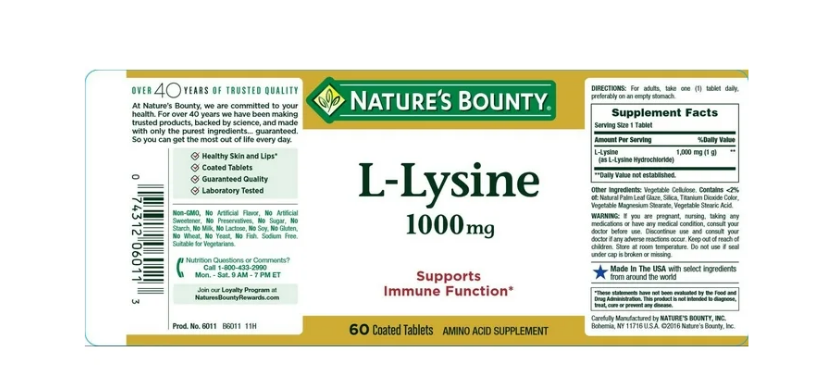 Nature's Bounty L-Lysine 1000 mg - 60 Tabletas