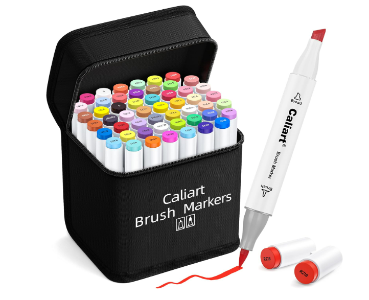 Caliart Marcadores de pincel de alcohol, 51 colores de doble punta