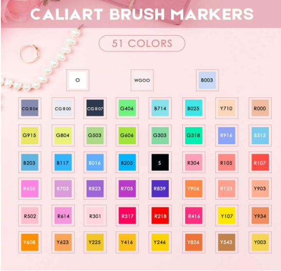 Caliart Marcadores de pincel de alcohol, 51 colores de doble punta