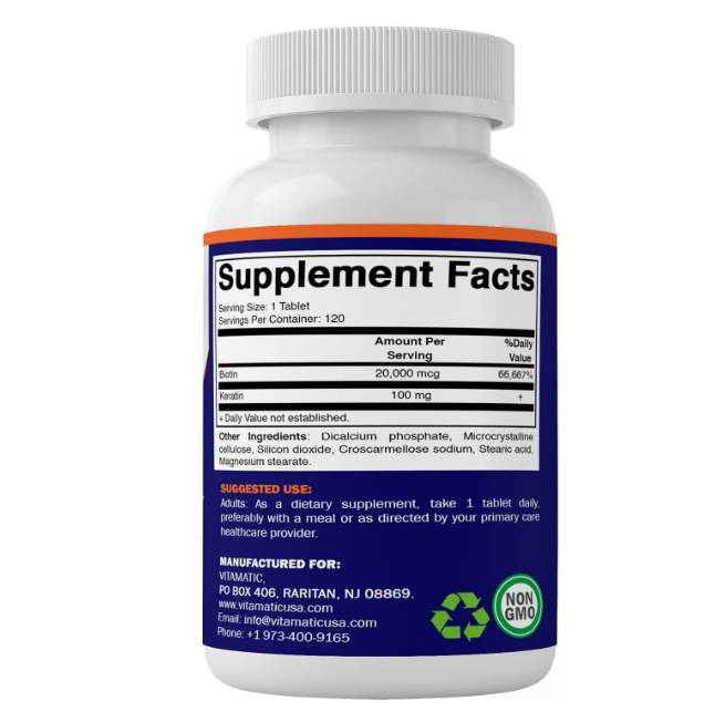 Vitamatic - max strength, Biotin 20,000mcg - 120 tabletas.