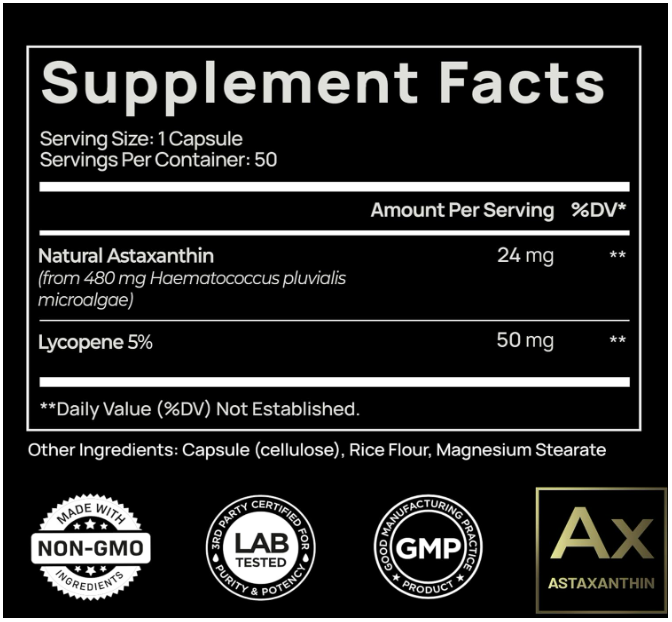 Terra Elmnt - Astaxantina 24 mg + licopeno 50mg, 50 capsulas
