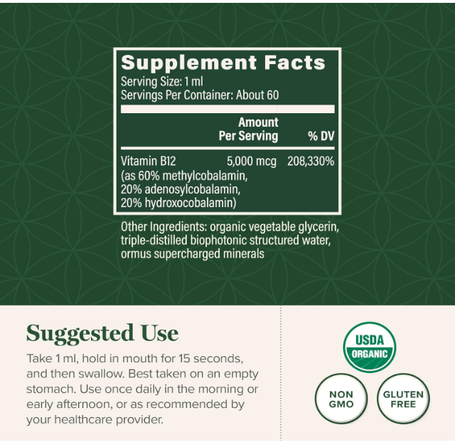 Global Healing - Vitamina B12 5000 mcg líquido sublingual , 59.2ml(2 oz)