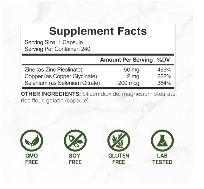 Deal Supplement - Zinc 50mg , selenium with copper, 240 capsulas