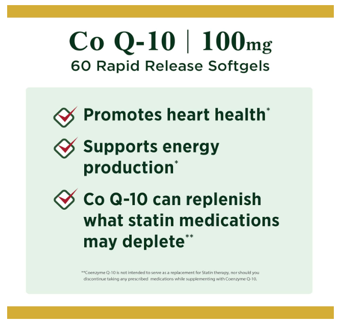 Natures Bounty - Coq10 100mg con L-cartinine , 60 cápsulas blandas de liberación rápida