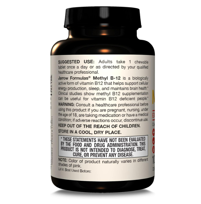 Jarrow Formula Vegan- Methyl B-12 1000mg, 100 tabletas masticables