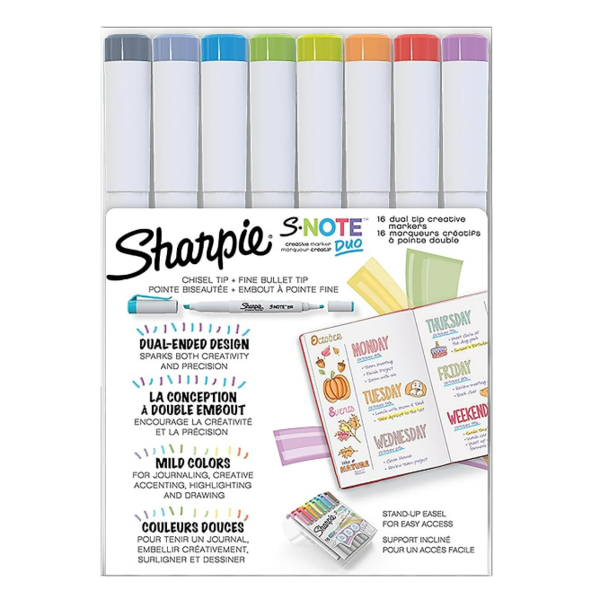 Sharpie S-Note Duo - Juego de marcadores creativos de doble extremo, 16 unidades