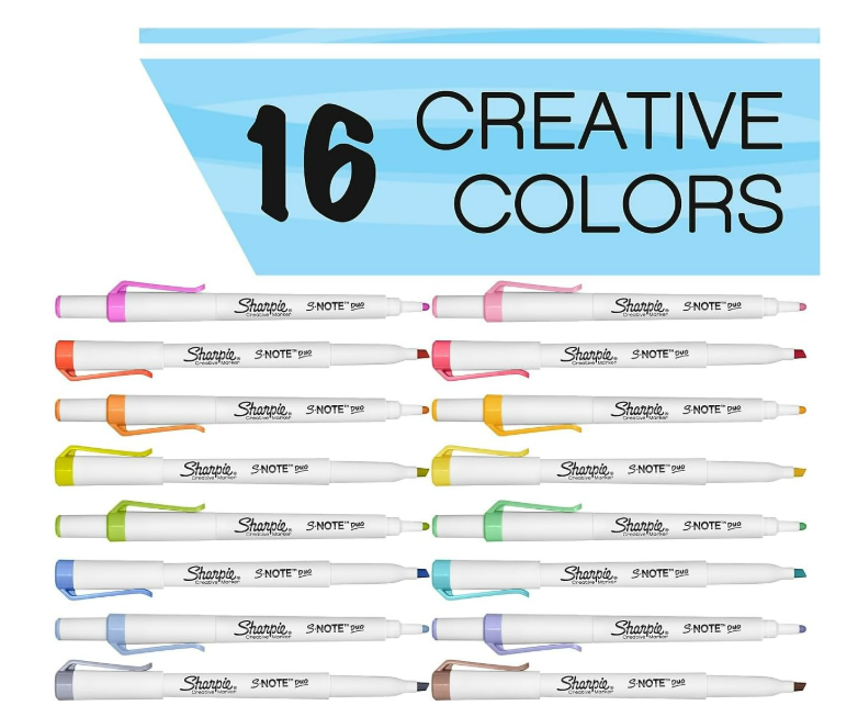 Sharpie S-Note Duo - Juego de marcadores creativos de doble extremo, 16 unidades