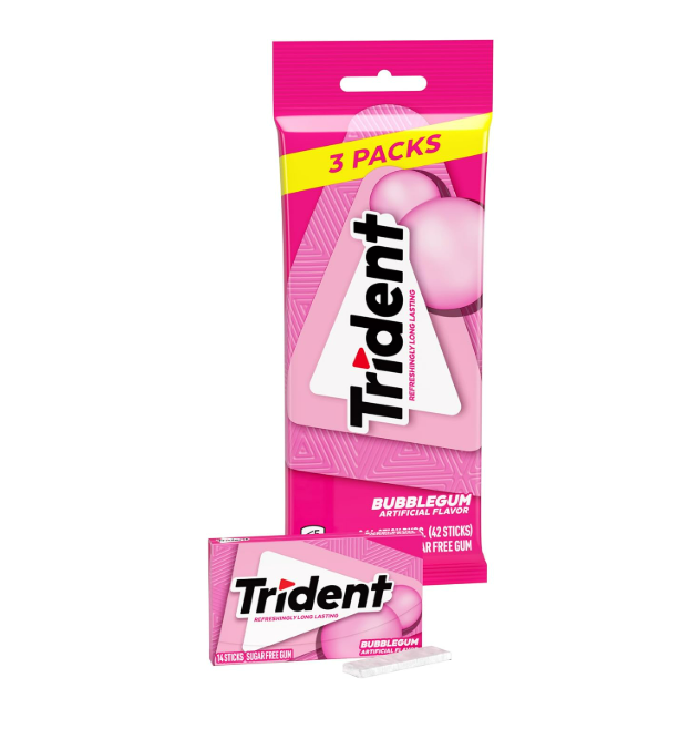 Trident - Goma de mascar sin azúcar, 3 paquetes de 14 piezas