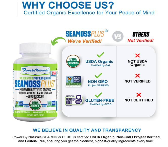 PowerbyNaturals - Seaa moss plus + burdock root- 60 capsulas vegetarianas