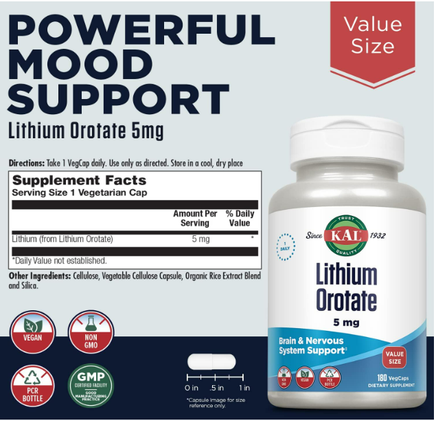 Kal - Lithium Orotate 5mg, 180 capsulas