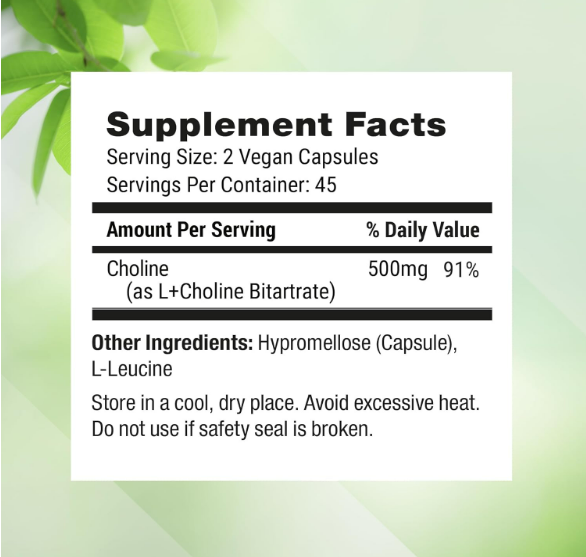 Choline 500mg, 90 capsulas vegetarianas - Nested Naturals