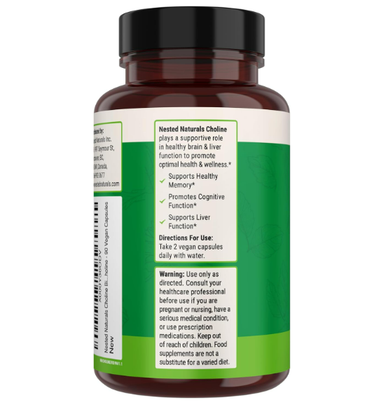 Choline 500mg, 90 capsulas vegetarianas - Nested Naturals