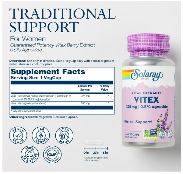 Vitex vital extracts 225mg, 0.5%, 60 capsulas - Solaray