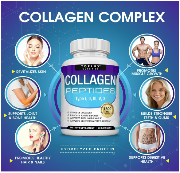 Colageno Peptides, Type I, II, III, V, X - 90 capsulas, Toplux Nutrition