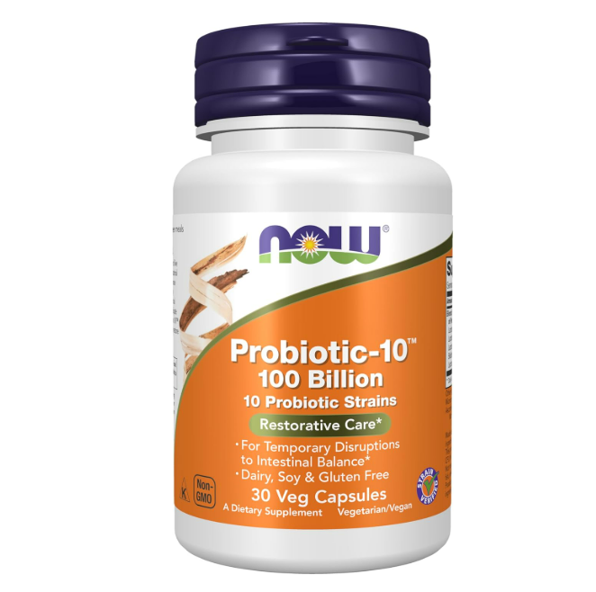 Probiotic - 10, 100 billion, 30 capsulas vegetarianas - Now