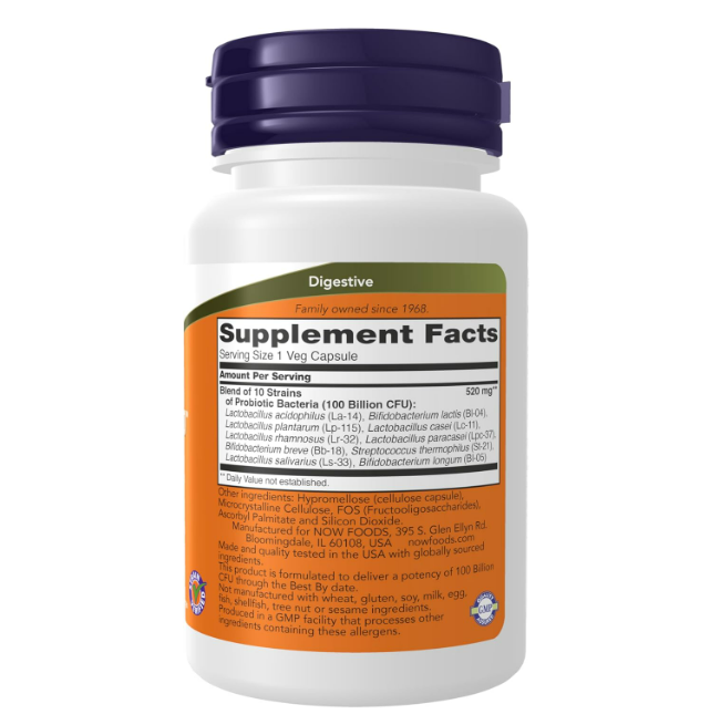 Probiotic - 10, 100 billion, 30 capsulas vegetarianas - Now