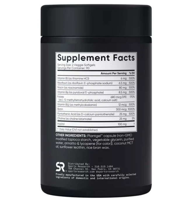 Sport Research - Advanced B-complex Methylated Folate & B12, 180 capsulas