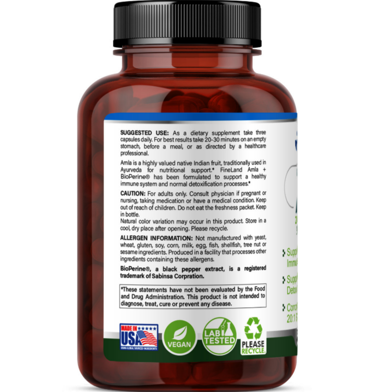 Fineland - Amla 20:1 Extract + Bioperine(30,600mg strenght) - 90 capsulas